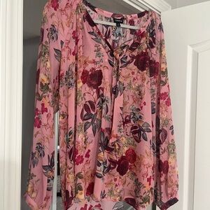 Torrid Pink Tie Front 3/4 Sleeve Blouse